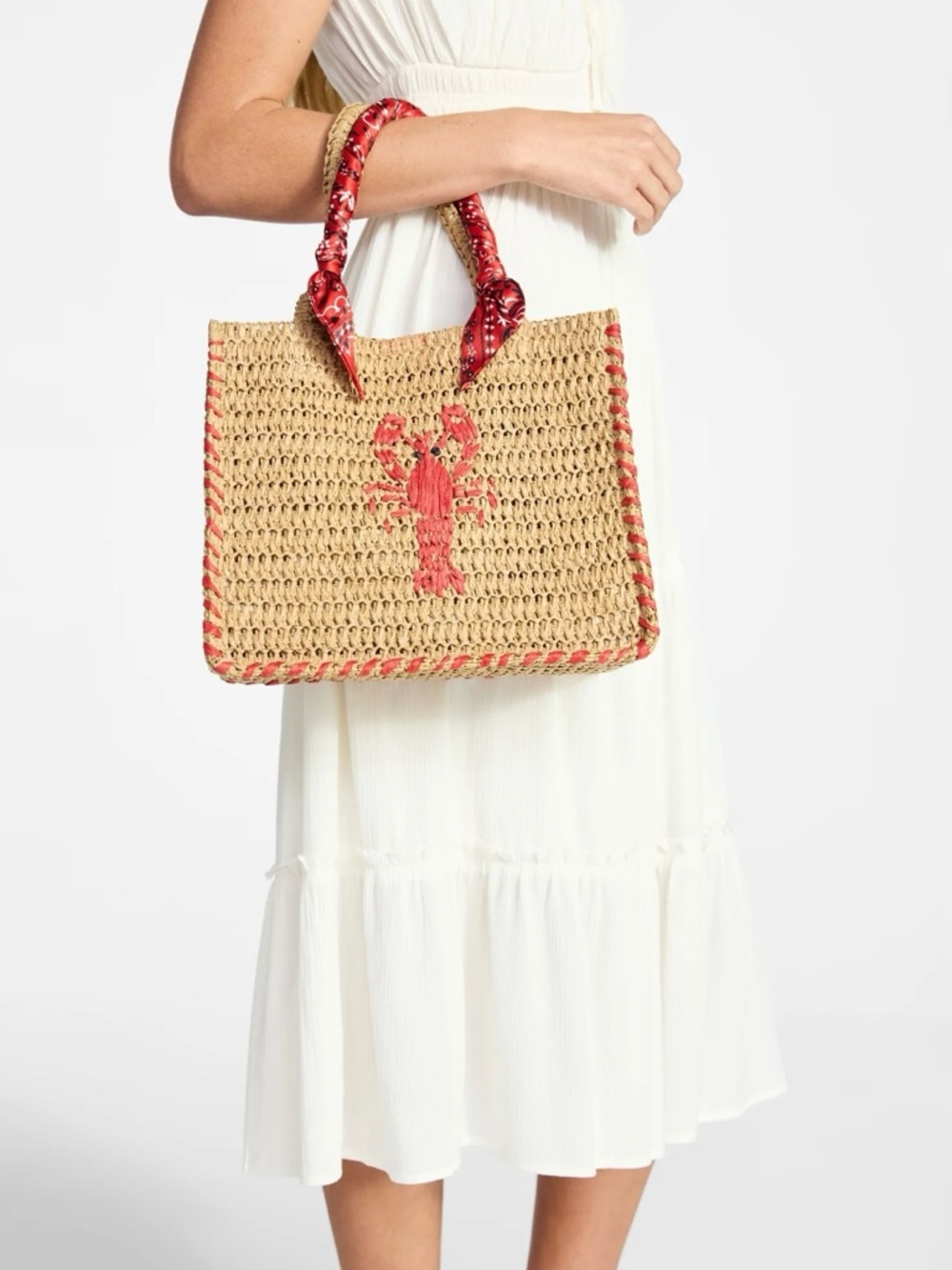 No Boundaries Woven Straw Tote with Lobster Accent